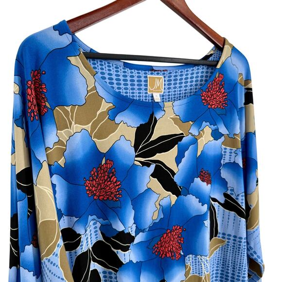 JM Collection Sz XL Super Stretchy Blue Tropical Beach Blouse Shirt Top Hawaii - Picture 3 of 7